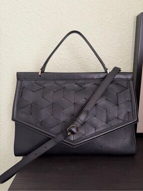 Welden Black Geometric Leather Satchel Crossbody Strap- Women Bags